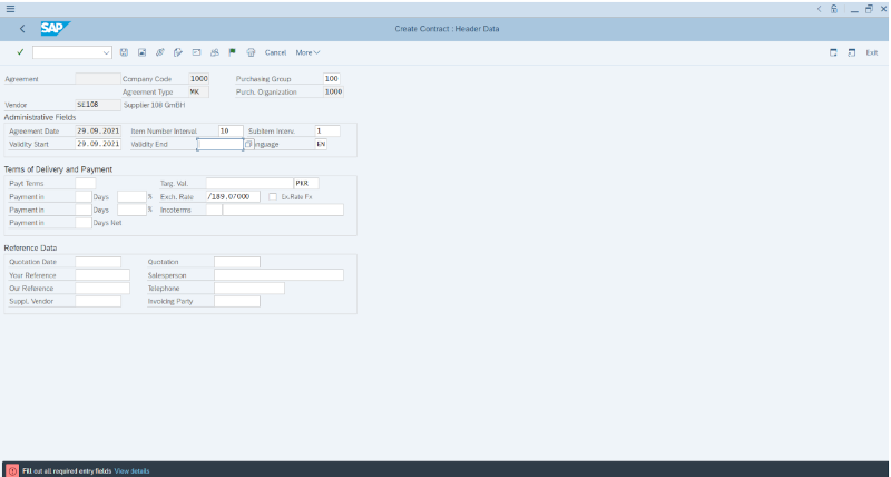 Create Contract Header Data